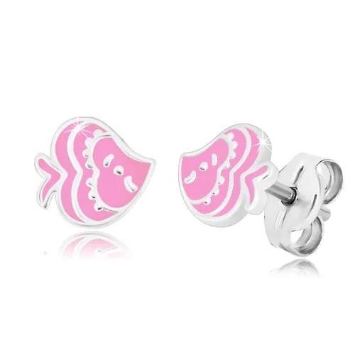 Náušnice se zvířecím motivem - rybka s glazurou růžové barvy, stříbro 925