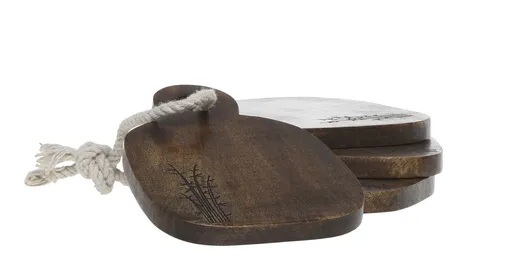 Set 4ks hnědé dřevěné mangové prkénko Tapas Tours - 15*15 cm Chic Antique