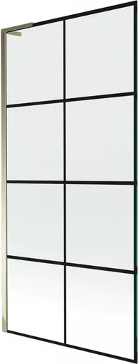 MEXEN/S Next L vanová zástěna FIX 90 x 150, černá vzor, zlatá 895-090-000-03-77-50