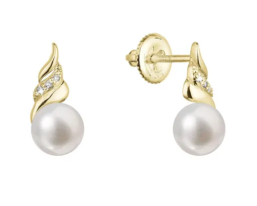 Evolution Group - Pavona Půvabné zlaté náušnice s říčními perlami a brilianty 91PB00059