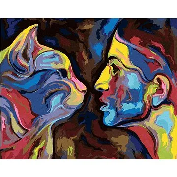 Abstrakce ženy a kočky, 80×100 cm, bez rámu a bez vypnutí plátna (6038532)