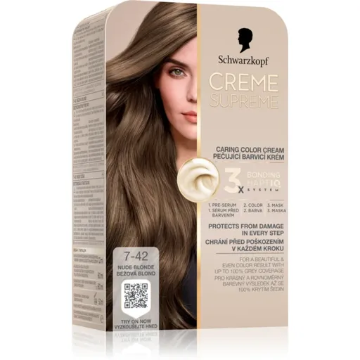 Schwarzkopf Creme Supreme permanentní barva na vlasy odstín 7-42 Béžová blond 60 ml