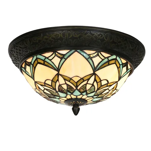 Béžovo-hnědá stropní  lampa Tiffany Delafosse - Ø 37*19 cm E14/ 2*40W Clayre & Eef