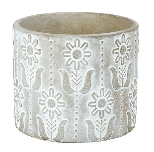 Šedý cementový květináč s kytičkami Florié  - Ø13,5*11,5 cm Ostatní