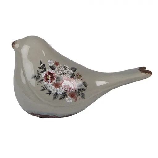 Zelený keramický dekorační ptáček s květy Floria M - 21*9*11 cm 6CE1969M