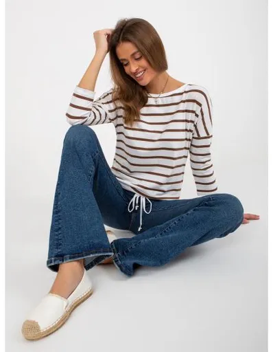 Dámská halenka s 3/4 rukávy BASIC FEEL GOOD ecru-hnědá