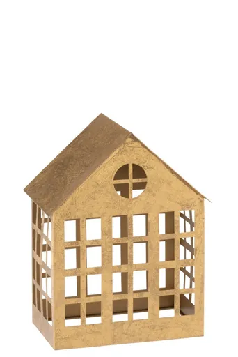 Zlatý antik kovový domek na svíčku -  22*14*28cm 5696