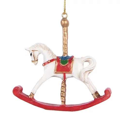 Bílo-červená závěsná dekorace houpací koník - 8*2*7 cm 6PR5413