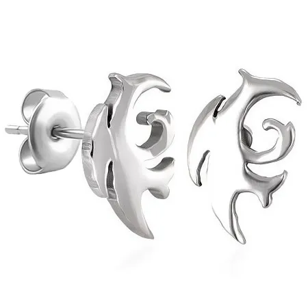 Náušnice, chirurgická ocel, tribal motiv, stříbrný odstín, puzetky