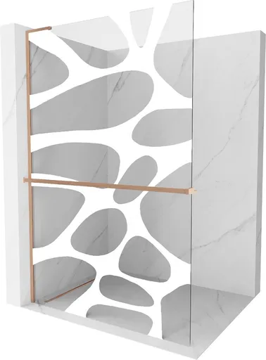 MEXEN/S Kioto+ L Sprchová zástěna WALK-IN s poličkou a držákem ručníků 120 x 200, bílý vzor, měď kartáčovaná 800-120-123-65-97