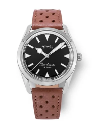 Nivada Grenchen Super Antarctic 35 mm - Black White Luminova - Brown Racing Strap