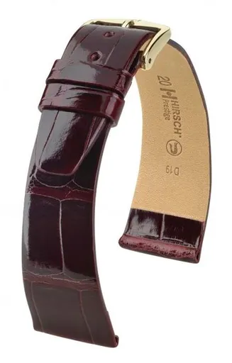 Řemínek Hirsch Prestige Alligator - vínový, lesk - 14 mm - M – Střední délka - 12 mm - Stříbrná