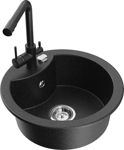 MEXEN/S Diego granitový dřez 1-miska včetně baterie Duero, černá/stříbrná metalik 6512-73-671600-70