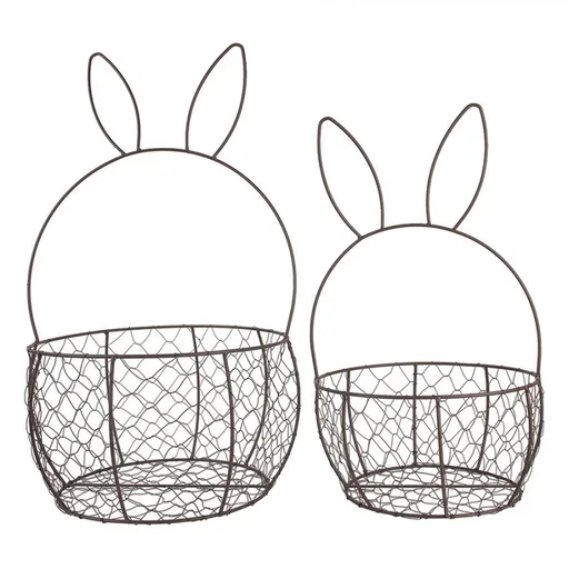 2ks hnědý kovový košík s králičími oušky Rabbi - Ø 33*55 / Ø 27*45 cm Clayre & Eef