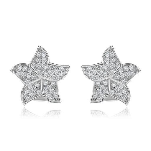 Blýskavé náušnice, stříbro 925, čirý zirkonový kvítek, rhodiované