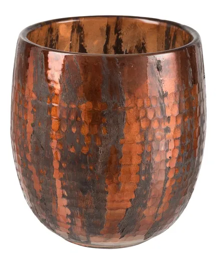 Koňakový mramorovaný skleněný svícen - Ø 19*20 cm J-Line by Jolipa