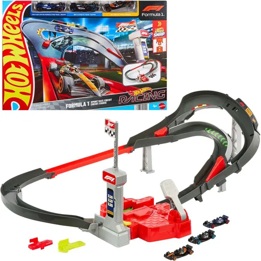 Hot Wheels JDY15 Racing Formule 1 Startovací dráha, F1 sada se 3 angličáky