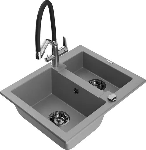 MEXEN/S Carlos granitový dřez 1.5 včetně baterie Duo, šedá 6518-71-671701-07-B