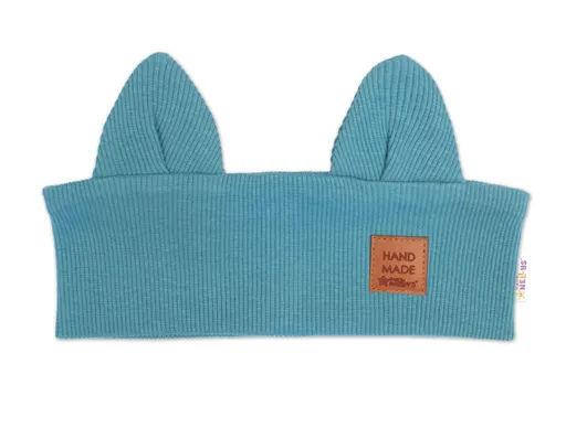 Baby Nellys Čelenka Cat s oušky pro děti Hand Made - mořská 6-12m