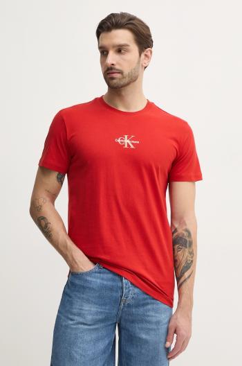 Bavlnené tričko Calvin Klein Jeans pánske, červená farba, s nášivkou, J30J325649