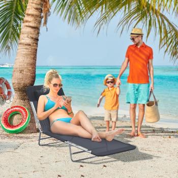 Outsunny Skládací zahradní lehátko s opěrkou hlavy, černé