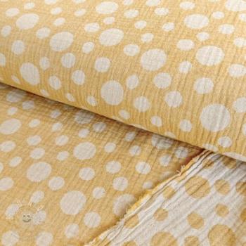 Dvojitá gázovina/mušelín JACQUARD Dots dark yellow