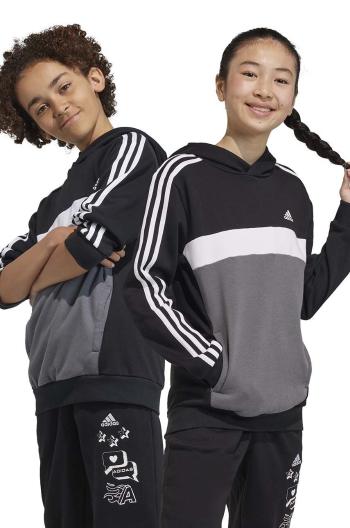 Dětská mikina adidas černá barva, s kapucí, vzorovaná