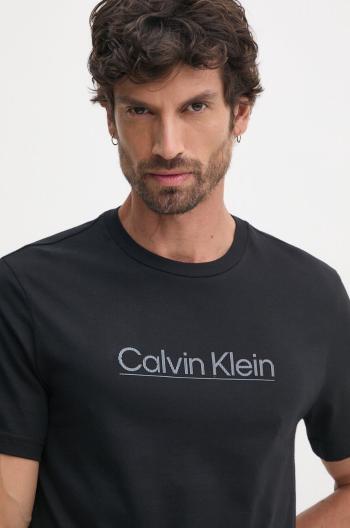 Bavlněné tričko Calvin Klein černá barva, s aplikací, K10K113587