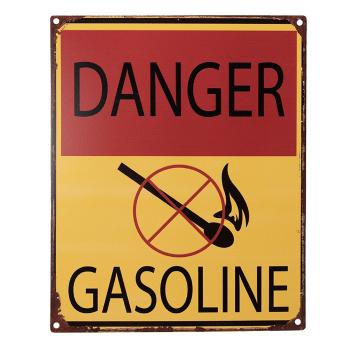 Žlutočervená antik nástěnná kovová cedule Danger Gasoline - 20*1*25 cm 6Y5129