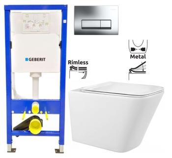 GEBERIT DuofixBasic s chromovým tlačítkem DELTA51 + WC REA  Raul Rimless + SEDÁTKO 458.103.00.1 51CR RA1