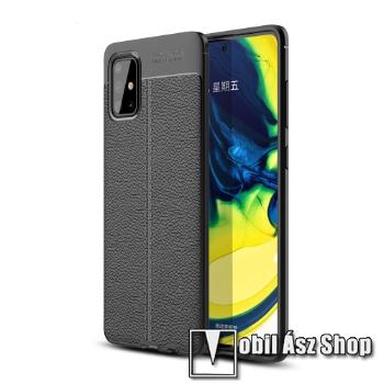 OTT! LEATHER SERIES szilikon védő tok / bőrhatású hátlap - FEKETE - ERŐS VÉDELEM! - SAMSUNG Galaxy A71 (SM-A715F)