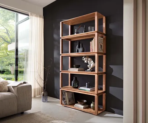 Police Sakura 100x200 cm přírodní akácie 5 přihrádek