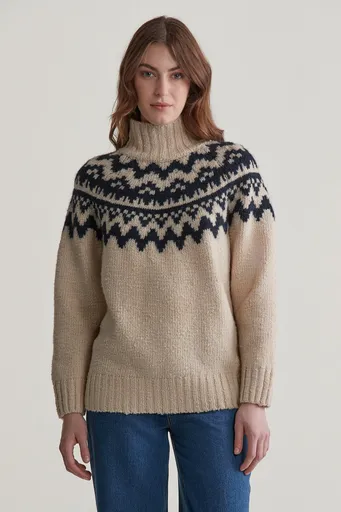 SVETR GANT FAIR ISLE STAND COLLAR CREAM