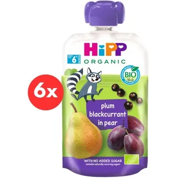 HiPP BIO 100% ovoce Hruška-Černý rybíz-Švestka 6× 100 g (9062300433781)