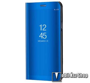 Notesz / flip tok - KÉK - oldalra nyíló áttetsző tükrös flip cover, asztali tartó funkció, műanyag belső - Xiaomi Redmi Note 12 Pro Plus