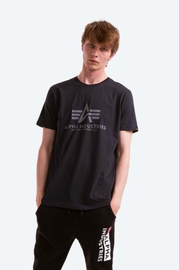 Bavlněné tričko Alpha Industries Basic T-Shirt tmavomodrá barva, s potiskem, 100501.07