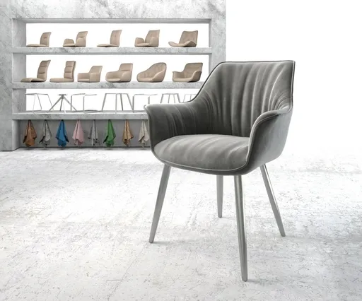 Jídelní židle Keila-Flex s područkami samet šedá zúžená podnož