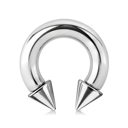 Piercing z oceli 316L - lesklá podkova s hroty, stříbrná barva, tloušťka 6 mm - Rozměr: 6 mm x 16 mm x 9x9 mm