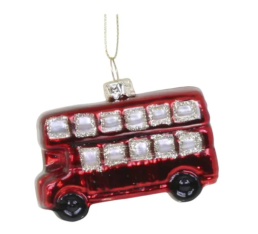 Červená skleněná vánoční ozdoba autobus - 6*3*5 cm Chic Antique