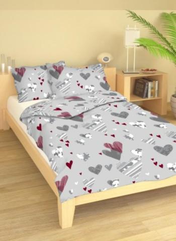 Posteľné obliečky, Krep Srdiečka, šedobordové