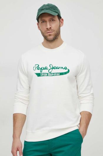 Bavlněná mikina Pepe Jeans ROI pánská, bílá barva, s potiskem, PM582670