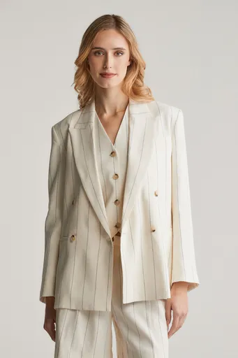 BLEJZR GANT PINSTRIPE LINEN CLUB BLAZER EGGSHELL