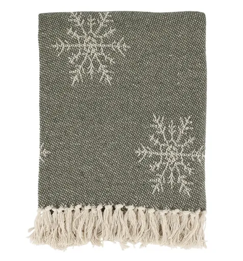 Zelený bavlněný pléd s vločkami a třásněmi Aix - 130*150 cm 16110421
