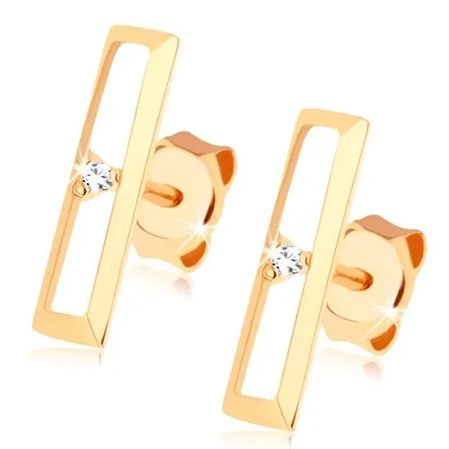 Zlaté náušnice 14K s úzkým obdélníkem a čírym zirkonem