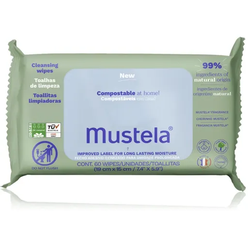 Mustela Compostable at Home Cleansing Wipes čisticí ubrousky s parfemací pro děti od narození 60 ks