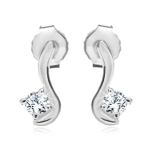 Puzetové náušnice ze stříbra 925 - vlnka s kulatým čirým kamenem