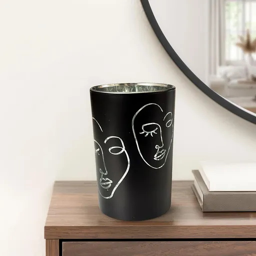 Gilde Skleněný svícen Hlava, černý