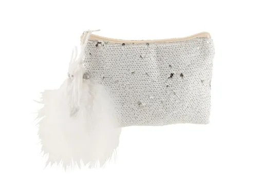 Bílá kabelka do ruky s flitry a peříčky Sequins - 22*18cm J-Line by Jolipa