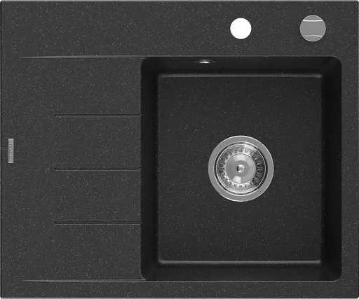 MEXEN Ben granitový dřez 1 s odkapávačem pravý 600 x 500 mm, černá/stříbrná metalik, sifon chrom 6523605000-73
