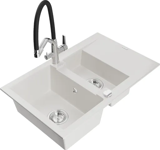 MEXEN/S Gaspar granitový dřez 1.5 s odkapávačem včetně baterie Duo, bílá 6507-20-671701-07
